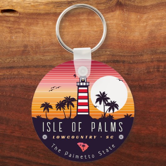 Insel Palms Leuchtturm SC Retro Sunset Souvenirs Schlüsselanhänger (Vorderseite)