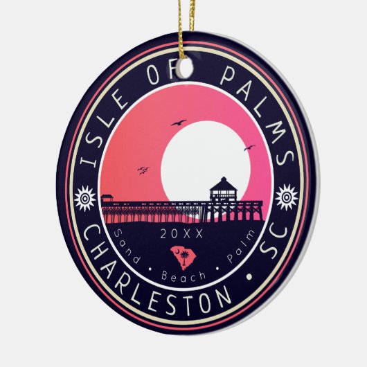 Insel Palms SC Retro Sunset Souvenirs 80er Keramik Ornament (Links)