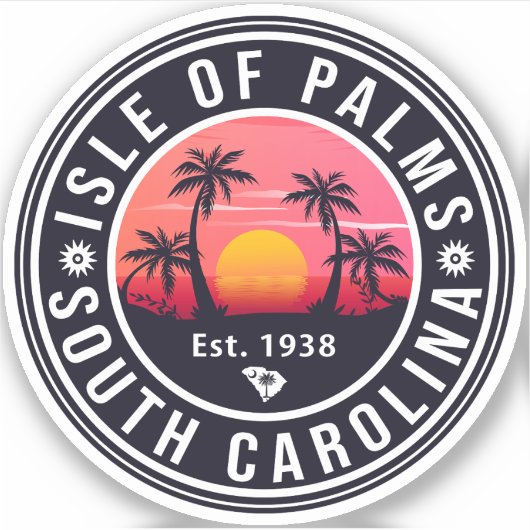 Insel Palms South Carolina Retro Sunset Souvenir Aufkleber (Vorderseite)