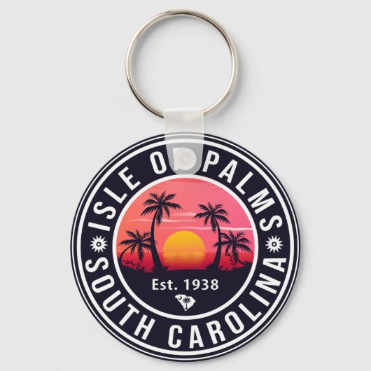 Insel Palms South Carolina Retro Sunset Souvenir Schlüsselanhänger (Vorderseite)