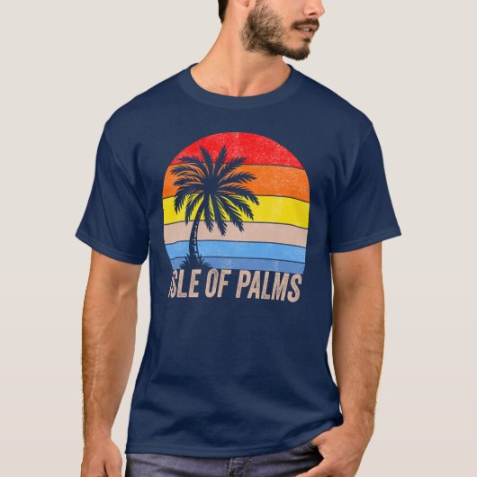 Insel Palms Vintager Sonnenuntergang T-Shirt (Vorderseite)
