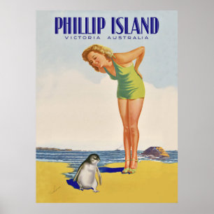 Insel Philip, Australien, Mädchen mit Pinguin Poster