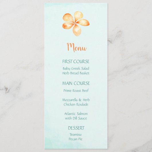 Insel Plumeria Blume Wasserfarbene Menüs Menükarte (Vorderseite)