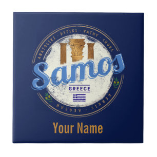 Insel Samos in Griechenland Retro Vintager Urlaub Fliese