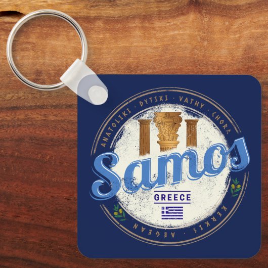 Insel Samos in Griechenland Retro Vintager Urlaub Schlüsselanhänger (Vorderseite)