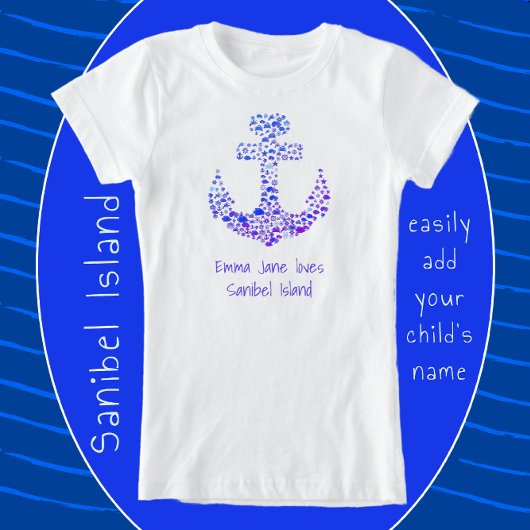 Insel Sanibel FL Sea Creatures Anchor and Name T-Shirt