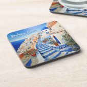 Insel Santorin Illustration | Art der Reise Getränkeuntersetzer (Linke Seite)