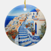 Insel Santorin Illustration | Art der Reise Keramik Ornament (Hinten)