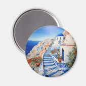 Insel Santorin Illustration | Art der Reise Magnet (Vorderseite/Rückseite)