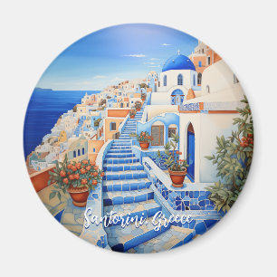 Insel Santorin Illustration   Art der Reise Magnet