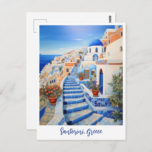Insel Santorin Illustration | Art der Reise Postkarte (Vorne/Hinten)