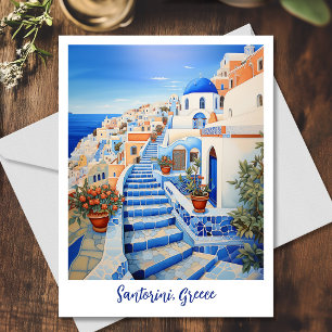 Insel Santorin Illustration   Art der Reise Postkarte