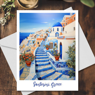 Insel Santorin Illustration | Art der Reise Postkarte