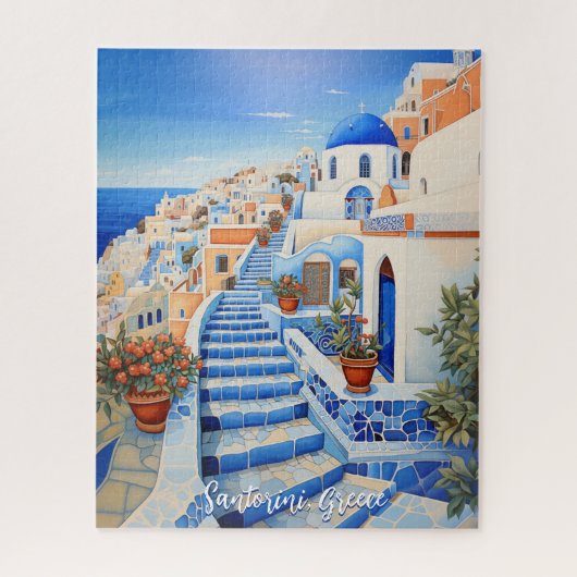 Insel Santorin Illustration | Art der Reise Puzzle (Vertikal)