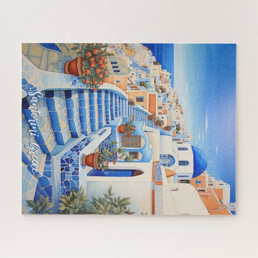 Insel Santorin Illustration | Art der Reise Puzzle (Horizontal)