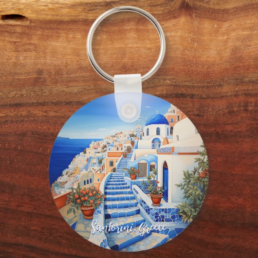 Insel Santorin Illustration | Art der Reise Schlüsselanhänger (Rückseite)