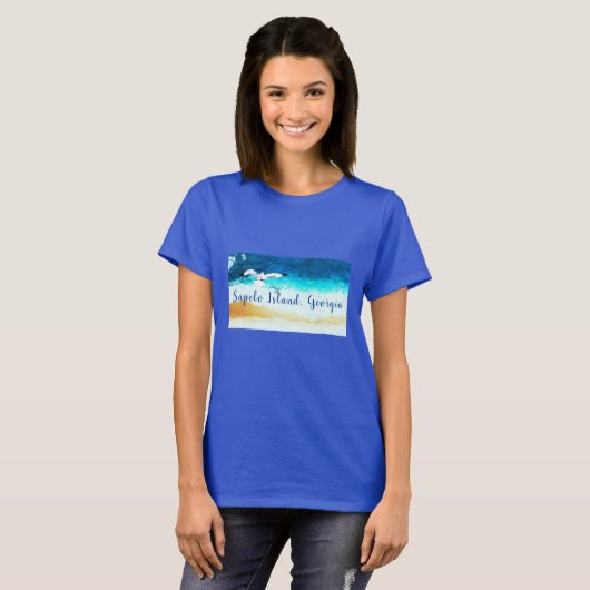 Insel Sapelo GA Küste und Seagull T-Shirt (Vorne ganz)