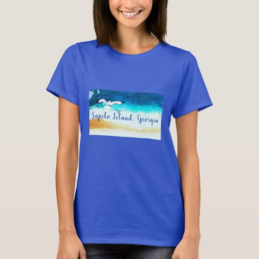 Insel Sapelo GA Küste und Seagull T-Shirt (Vorderseite)