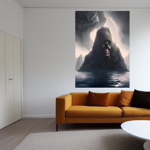 Insel Skull im Meer   AI Art Poster