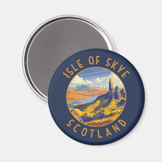 Insel Skye Schottland Retro Distressed Circle Magnet (Vorderseite/Rückseite)