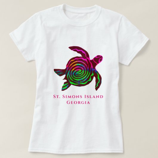Insel St. Simons GA Farbenfrohe Meeresschildkröte T-Shirt (Design vorne)