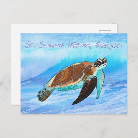 Insel St. Simons, GA Sea Turtle Postcard Postkarte (Vorne/Hinten)