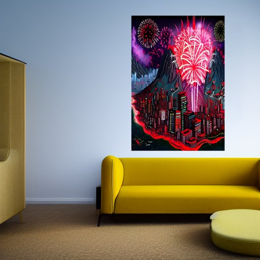 Insel, Stadt und Feuerwerk | AI Art Poster
