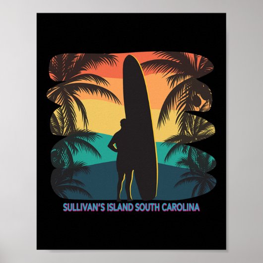 Insel Sullivan South Carolina Sc Palm Tree Surf Poster (Vorne)