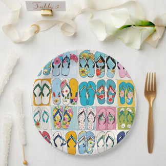 Insel Summer Beach Urlaub Floral Flip Flops Pappteller