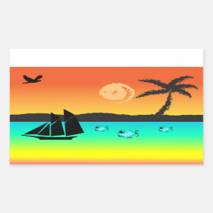 Insel Sunset Rechteckiger Aufkleber