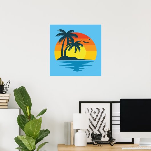 Insel Sunset Tropical Beach Palm Tree Ozean Poster (Heimbüro)