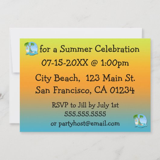Insel Träume Sommer-Party Einladungen (Rückseite)