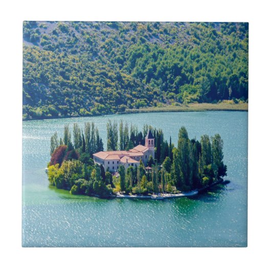 Insel Visovac Kloster in Krka NP - Kroatien Fliese (Vorderseite)
