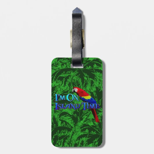 Insel-Zeit-Papagei Gepäckanhänger (Rückseite vertikal)