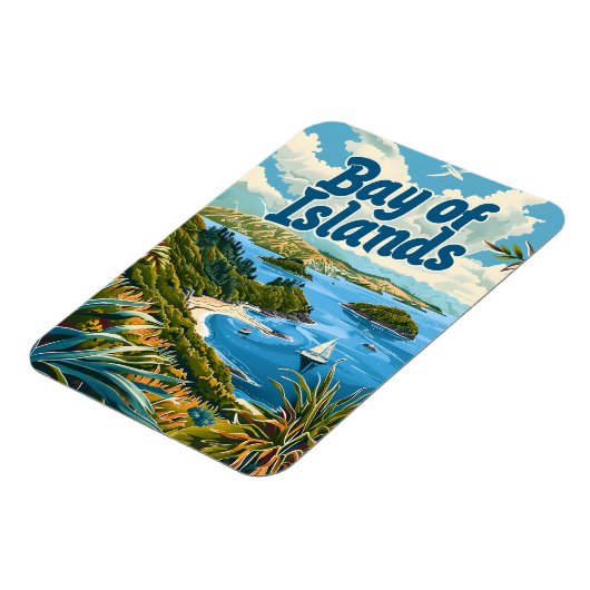 Inselbucht Neuseeland Vintag Magnet (Linke Seite)