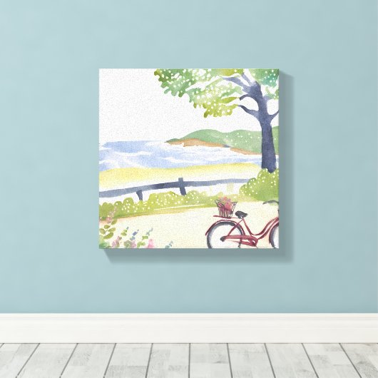 Inselfahrrad | Martha's Vineyard Watercolor Leinwanddruck (Insitu (Holzboden))