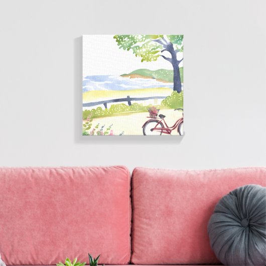 Inselfahrrad | Martha's Vineyard Watercolor Leinwanddruck (Insitu (Wohnzimmer))