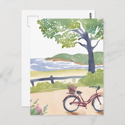 Inselfahrrad | Martha's Vineyard Watercolor Postkarte (Vorne/Hinten)