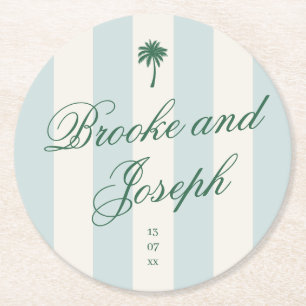 Inselhandschrift Palm Cabana Strand Retro Blau Hoc Runder Pappuntersetzer