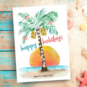 Inselholiday Tropische Strand Palme Weihnachtskart Feiertagskarte