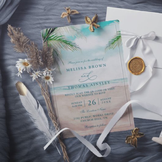 Inselluft Sandstrand Eleganter QR-Code Hochzeit Einladung