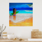Inselmädchen surft hoch poster (Küche)
