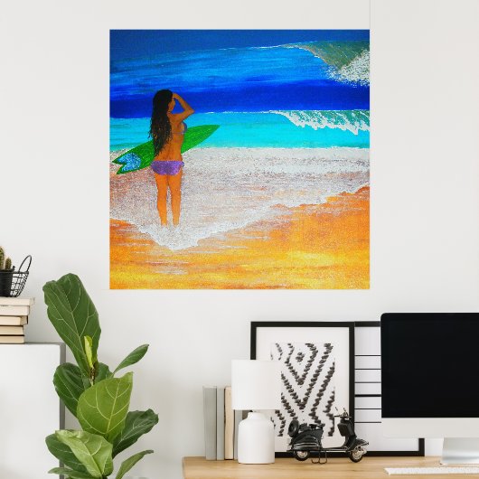 Inselmädchen surft hoch poster (Heimbüro)