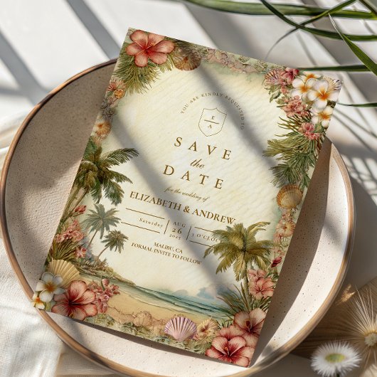Inseln Botanische Florale Hochzeit Save The Date