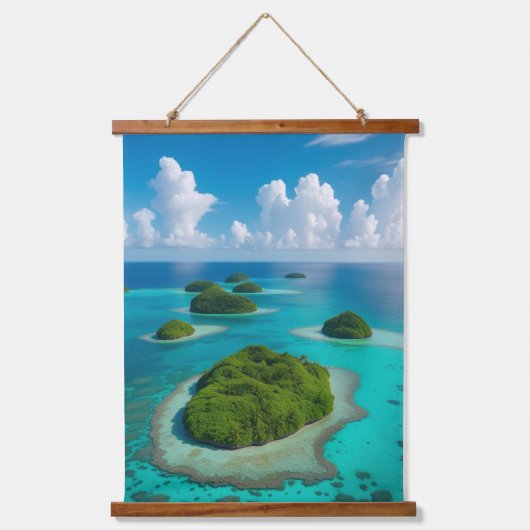 "Inseln der Ruhe: Tropisches Archipel Wandteppich Mit Holzrahmen (Vorderseite)