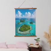 "Inseln der Ruhe: Tropisches Archipel Wandteppich Mit Holzrahmen (Schlafzimmer)
