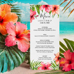 Inselparadies | Hochzeiten von Wasserfarbenpalmen Menükarte<br><div class="desc">Diese Hochzeitskollektion im Paradise Island ist ein perfektes Menü für eine Hochzeitsfeier oder ein Hochzeitsfest zu Themen wie Strand, Insel oder Wassersport. Hier finden Sie die Namen von Braut und Bräutigam, das Hochzeitsdatum, Ihre Vorspeisen, Salate, Vorspeisen und Desserts, die von den Blume der Hibisken in Rosa und Korallen und den...</div>