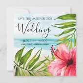 Inselparadies | Palmen und Hibiskus Beach Wedding Save The Date (Vorderseite)