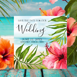 Inselparadies | Palmen und Hibiskus Beach Wedding Save The Date