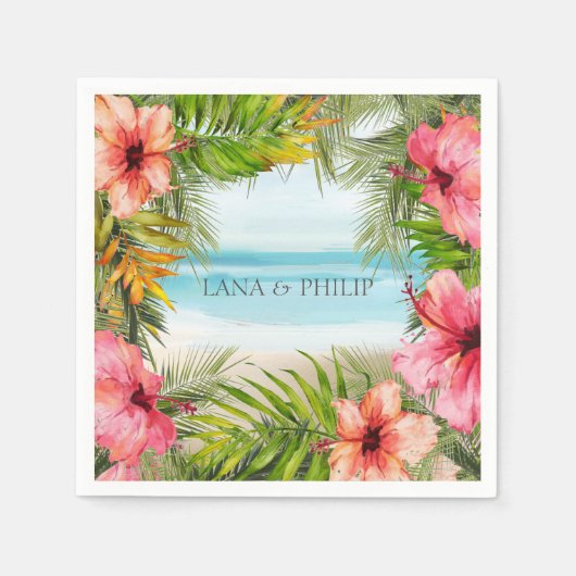 Inselparadies | Tropische Blume und Palmen Serviette (Vorderseite)